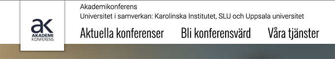 The image shows the top of Akademikonferens website where the colaborating universities are written in full.