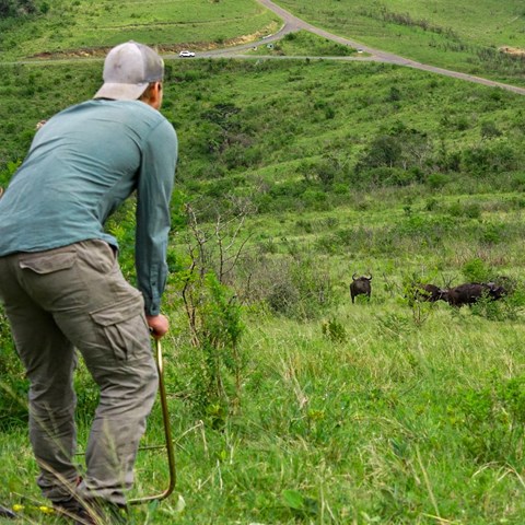A person taking soil samples in South Africa.