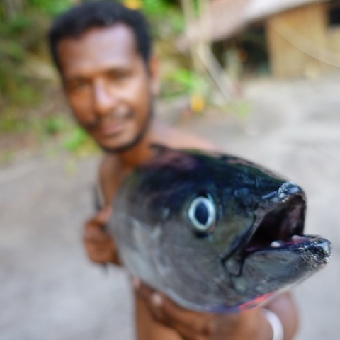 A man showing a fish, photo.