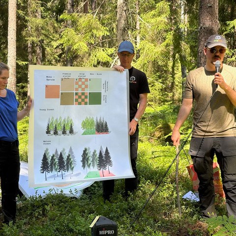 Tre forskare i skogen