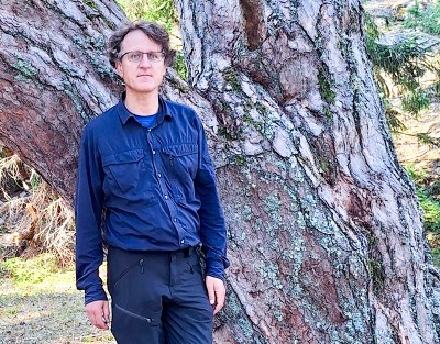 man vid en stor tall