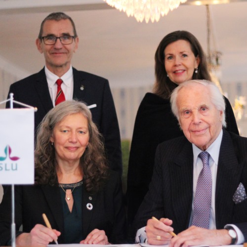 Forskare Ulf Emanuelson, stiftelsedirektör Cecilia Wikström, SLU:s rektor Maria Knutson Wedel och Beijerstiftelsens ordförande Anders Wall.