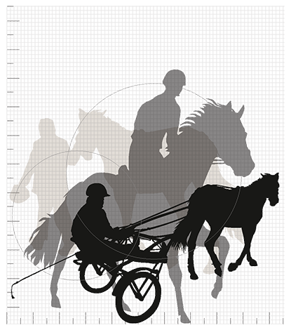 Travhäst, ryttare på häst, person som leder häst. Tredimensionell bild.