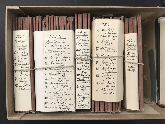 Material från den första Riksskogstaxeringen 1923-29 i Riksarkivets lokaler i Arninge. 