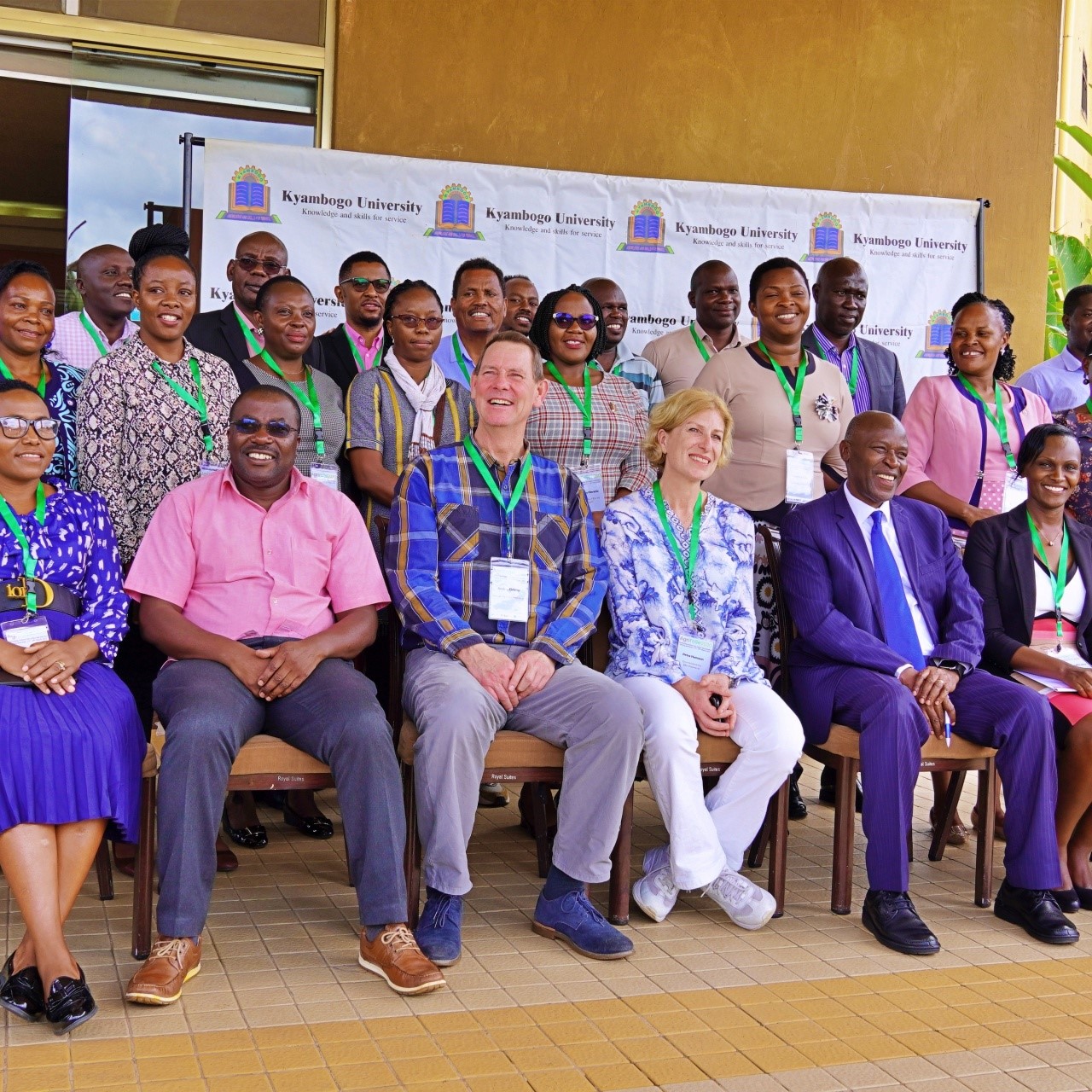 A group of people pose for picture
