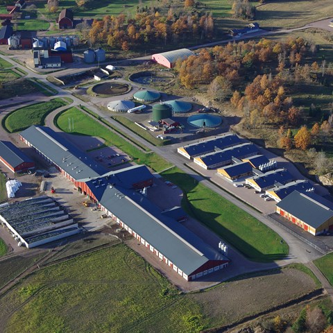 Flygbild Lövsta lantbruksforskning. Foto: Pereric Öberg, Aerobilder.