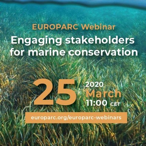 Text: "Europarcs "Webinar: Engaging Stakeholders för Marine Conservation".