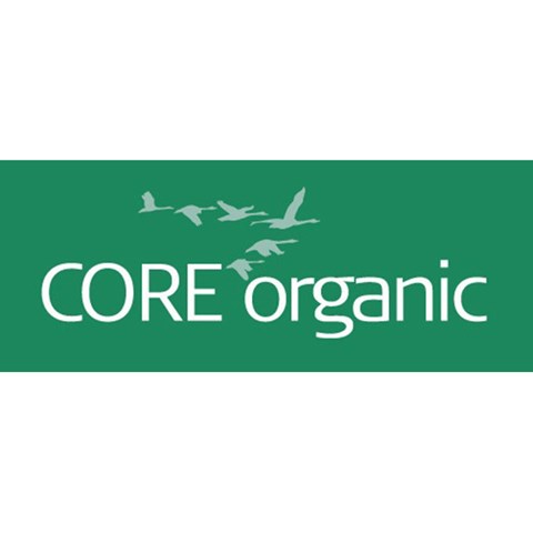 Core Organig logotyp, grön bakgrund med vit text Core Organic.