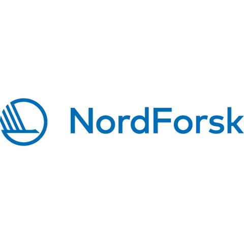 Nordforsk logotyp, stiliserad blå svan med texten Nordforsk.