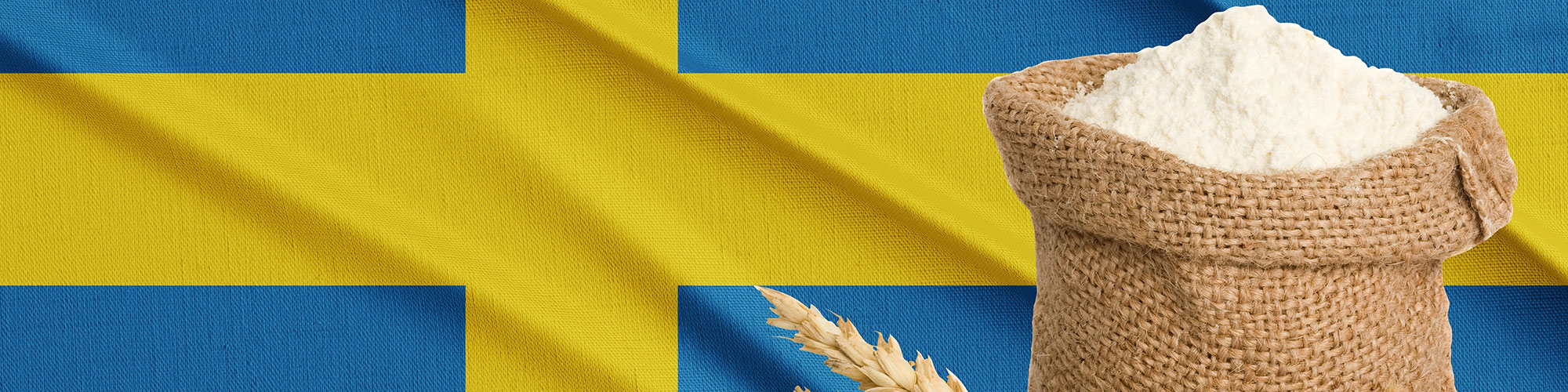 Sveriges flagga, mjöl och vete, fotocollage.