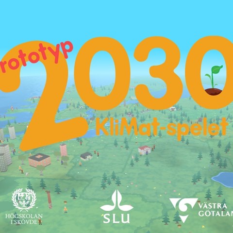 Bilden föreställer en stad med stora gröna marker som ligger vid vattnet. Över hela bilden står det 2030, illustration.