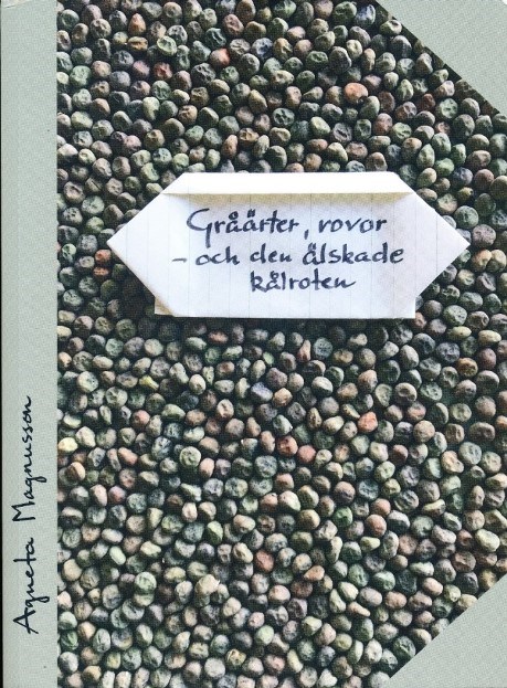 Färgfoto föreställande omslaget på boken "Gråärter, rovor och den älskade kålroten". På omslaget syns en mängd gråärter.