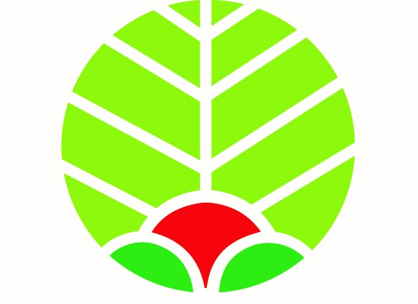 Poms logotyp i vitt, rött och grönt.