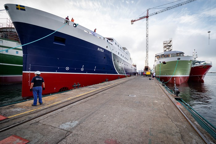 Research vessel Svea at construction quay after the launching