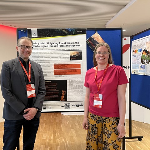 Inka vid sin poster. Foto.