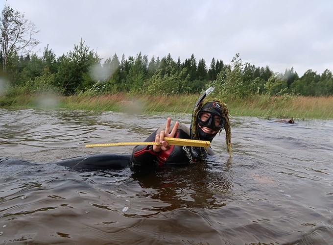 Dykare som simmar på grund vatten