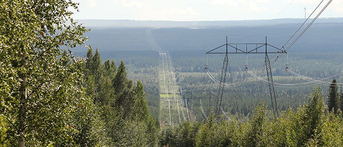 Power line cutting through the landscape.
