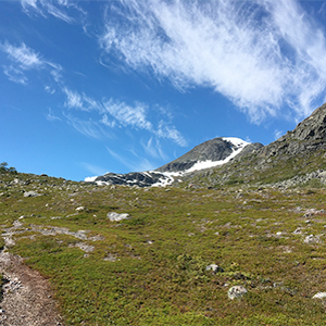 A mountain under a blue sky, Photo.