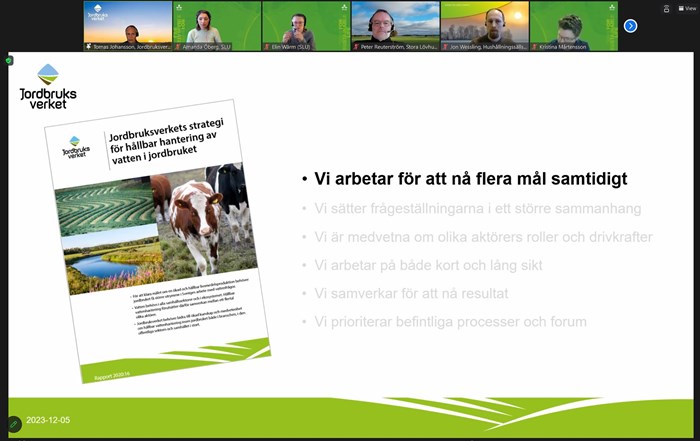 skärmdump som visar presentation av Jordbruksverkets strategi för hållbar hantering av vatten i jordbruket