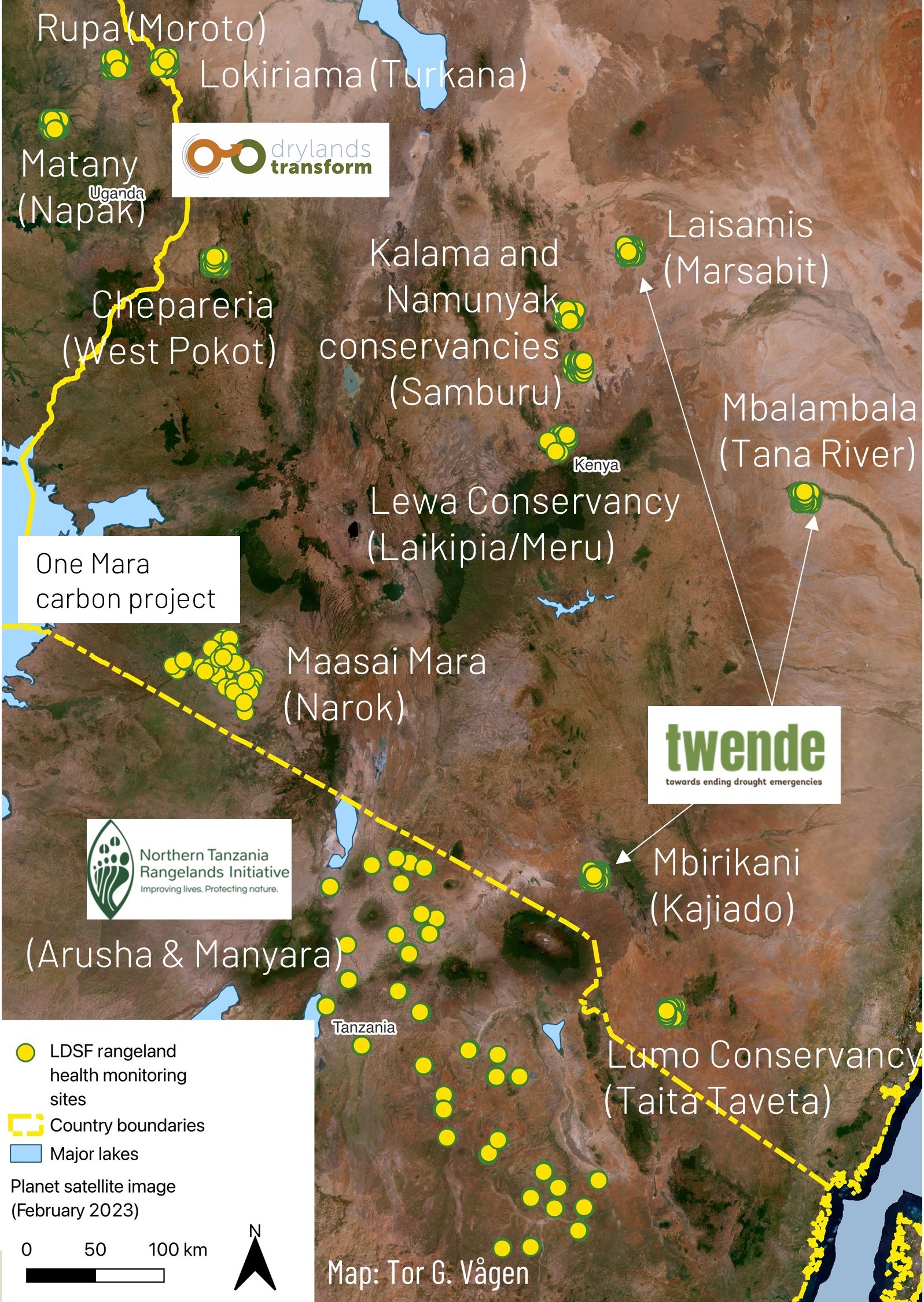 The network of LDSF rangeland health monitoring sites in East Africa currently consists of various sites in Kenya, Tanzania and Uganda