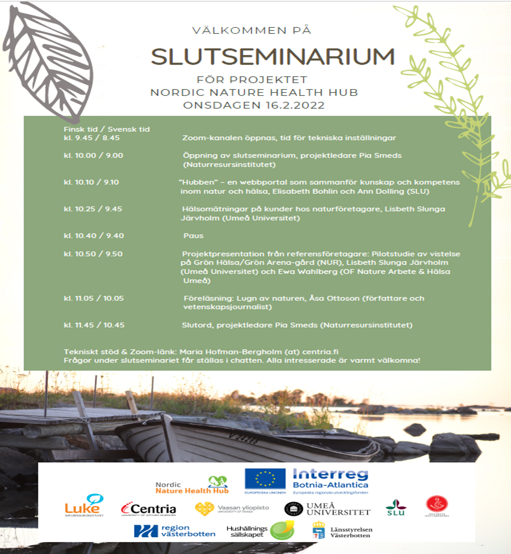 Slutseminarium Nordic Nature Health Hub inbjudan och program