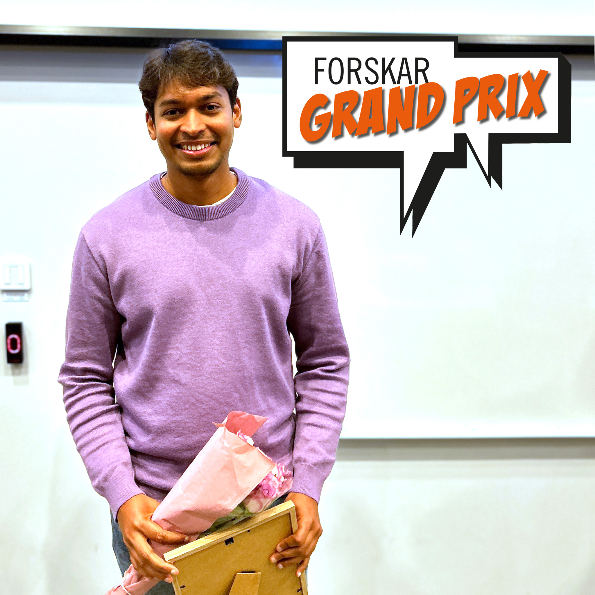 Kishore Vishwanathan tar emot pris på Forskar Grand Prix i Umeå 2023