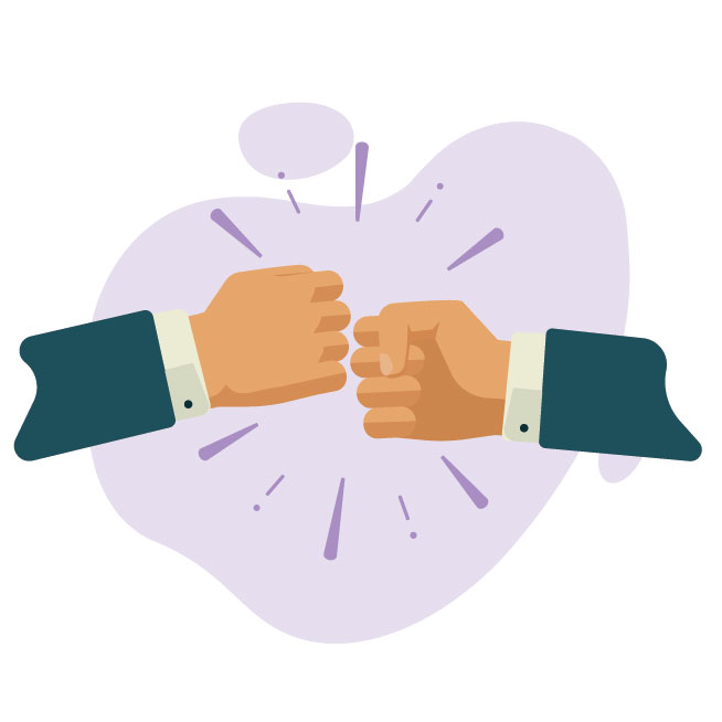 Två knytnävar möts, illustration.