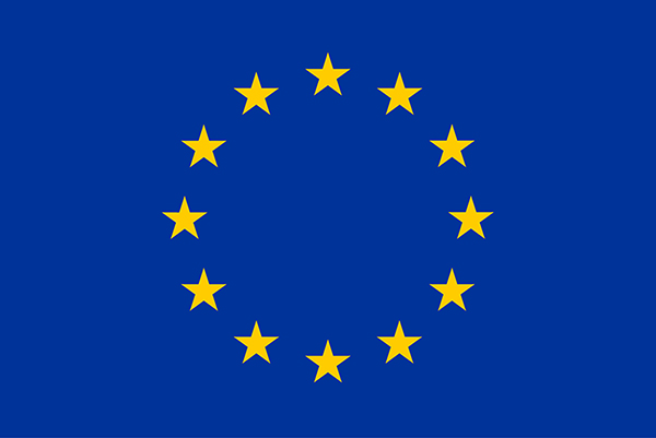 EU-logotypen - en ring med gula stjärnor mot blå bakgrund. Illustration.