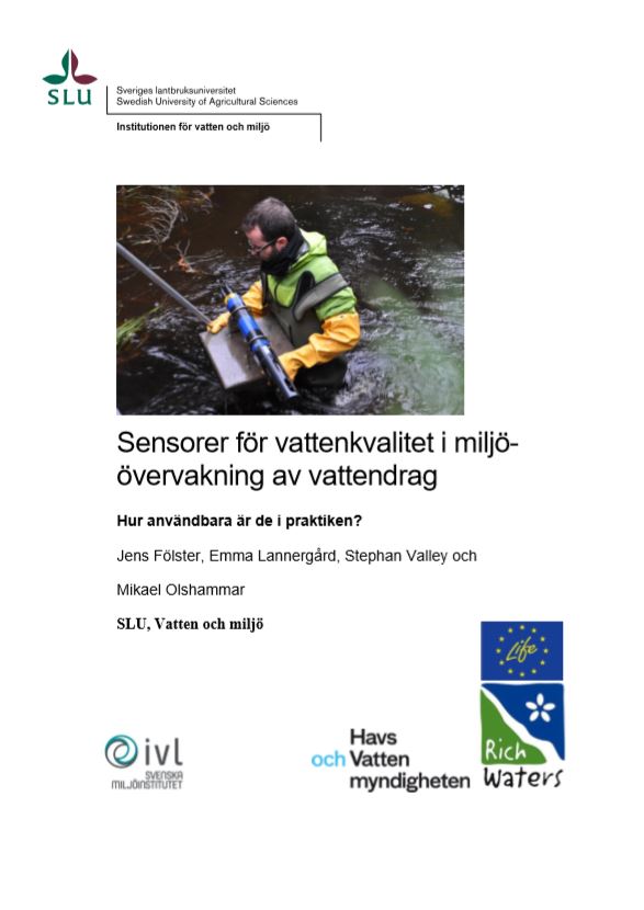 First page of the report "Sensorer för vattenkvalitet i miljöövervakning av vattendrag", screenshot.