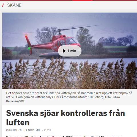 SVT Skåne, helikopter över sjö. Skärmdump.