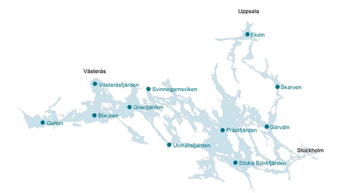 Provtagningspunkter i Mälaren. Karta.