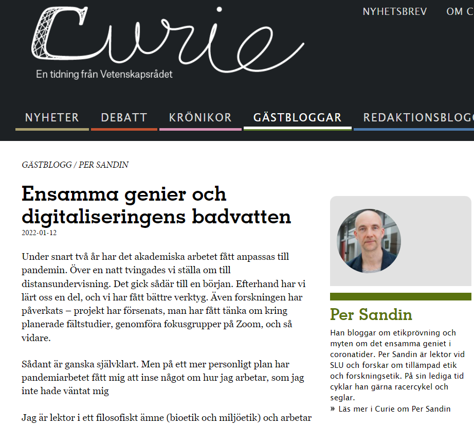 En skärmdump med mycket text, från tidningen Curies webb.