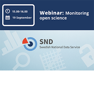 SND-logga och texten "SND webinar: Monitoring open science practices"