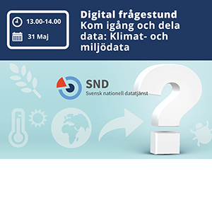 Text: "Digital frågestund. Kom igång och dela data:Miljö- och klimatdata. Svensk nationell datatjänst."