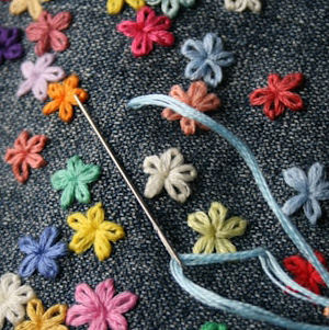 Embroidery with needle. 