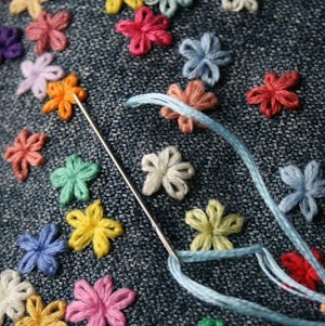 Embroidery with needle.