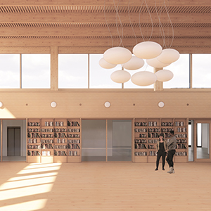 2 people in a library. Illustration.