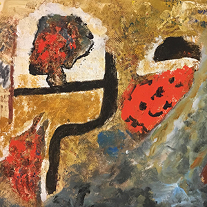 Abstract painting with intense colours.