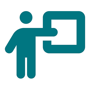 Person framför whiteboard. Illustration.