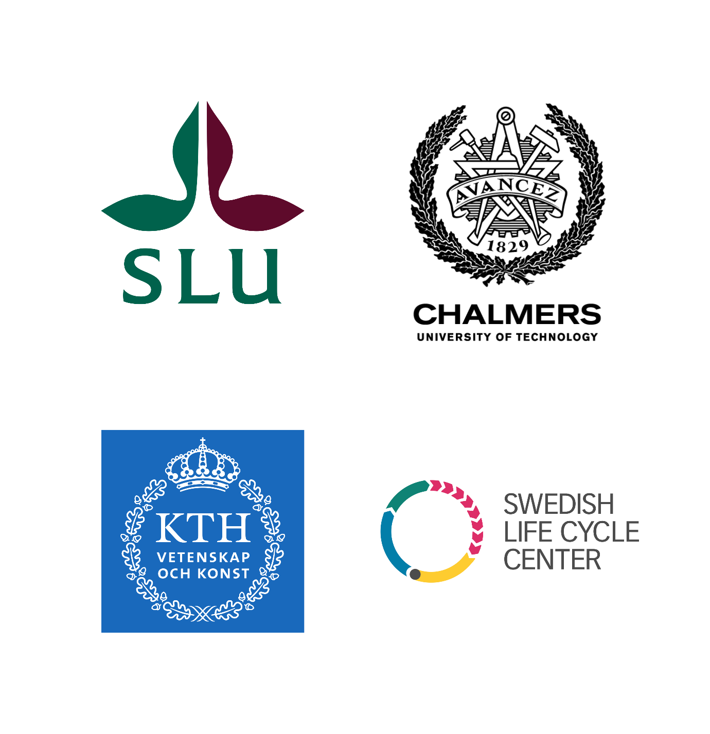 Logotyper av SLU, Chalmers, KTH och The Swedish life cycle center visas