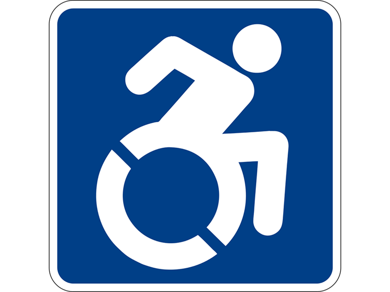 En aktiv person i en rullstol, tillgänglighetssymbol