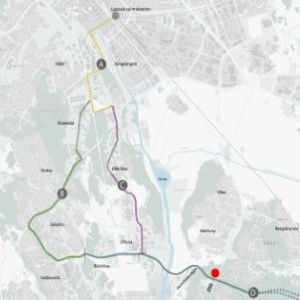 kartbild över de olika delsträckorna för spårvägen