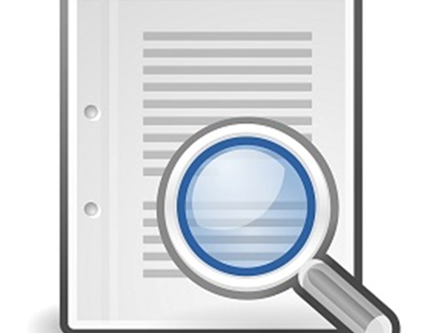 A magnifying glass over a document. The image symbolizes an invoice reviewer in Proceedo. Illustration.
