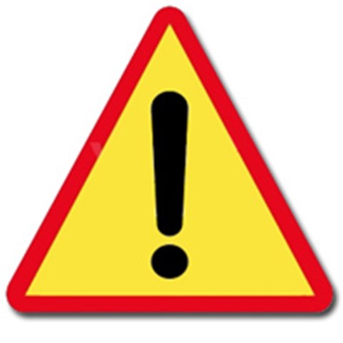 A warning triangle (triangle with yellow background and red edges) with a black exclamation mark in the middle. Illustration.
