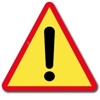 A warning triangle (triangle with yellow background and red edges) with a black exclamation mark in the middle. Illustration.