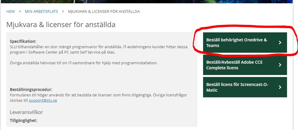 Beställ behörighet Onedive & Teams