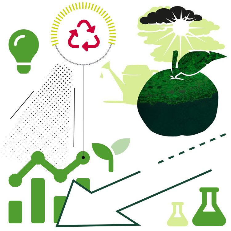 Bilden visar exempel på SLU:s illustrationer, ikoner, streck och pilar.
