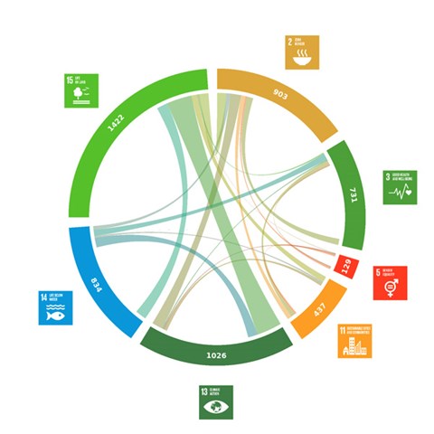 Associations between SLU's publications and the global goals. Illustration.