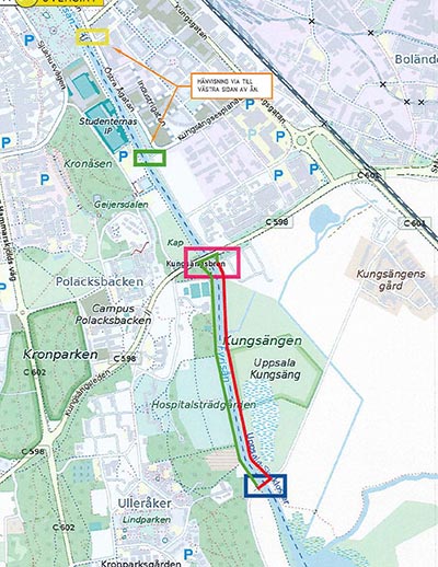 Karta över avstängd gång- och cykelväg.