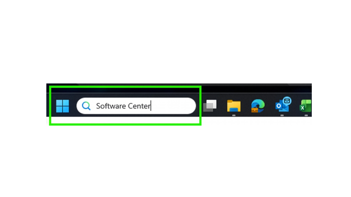 Start-menyn i Windows med sökfältet där programmet Software Center har sökts fram.